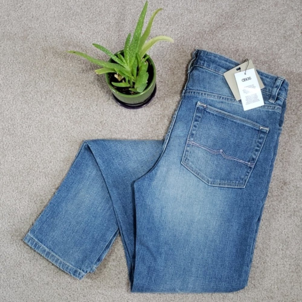 Asos light-medium wash mid-rise skinny jeans